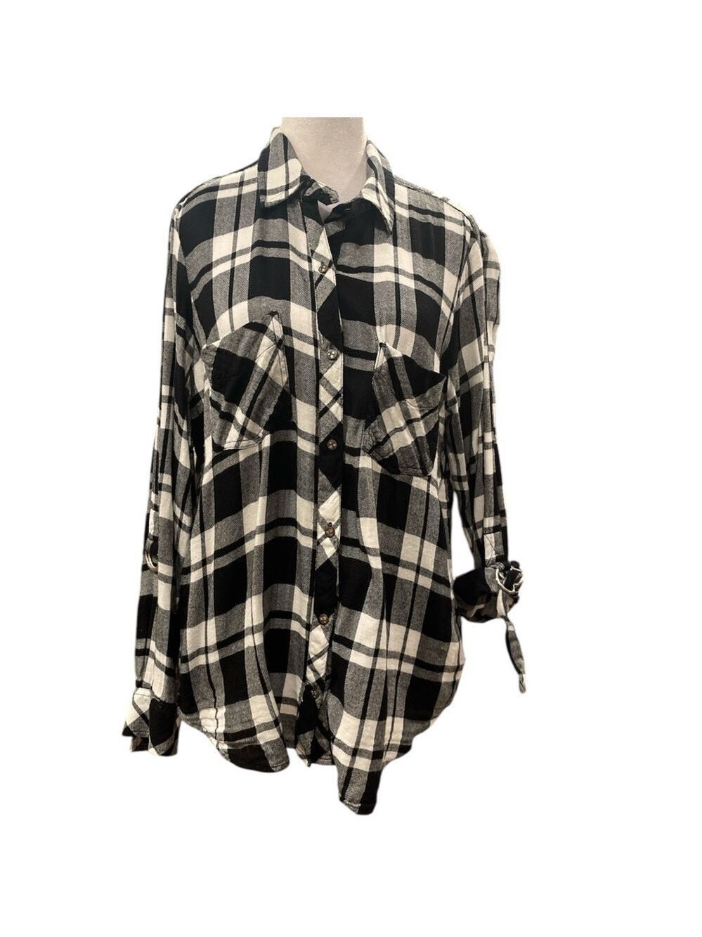 WILLIAM RAST L black/white Carina Plaid Roll-Slleeve Shirt More Than A Feeling